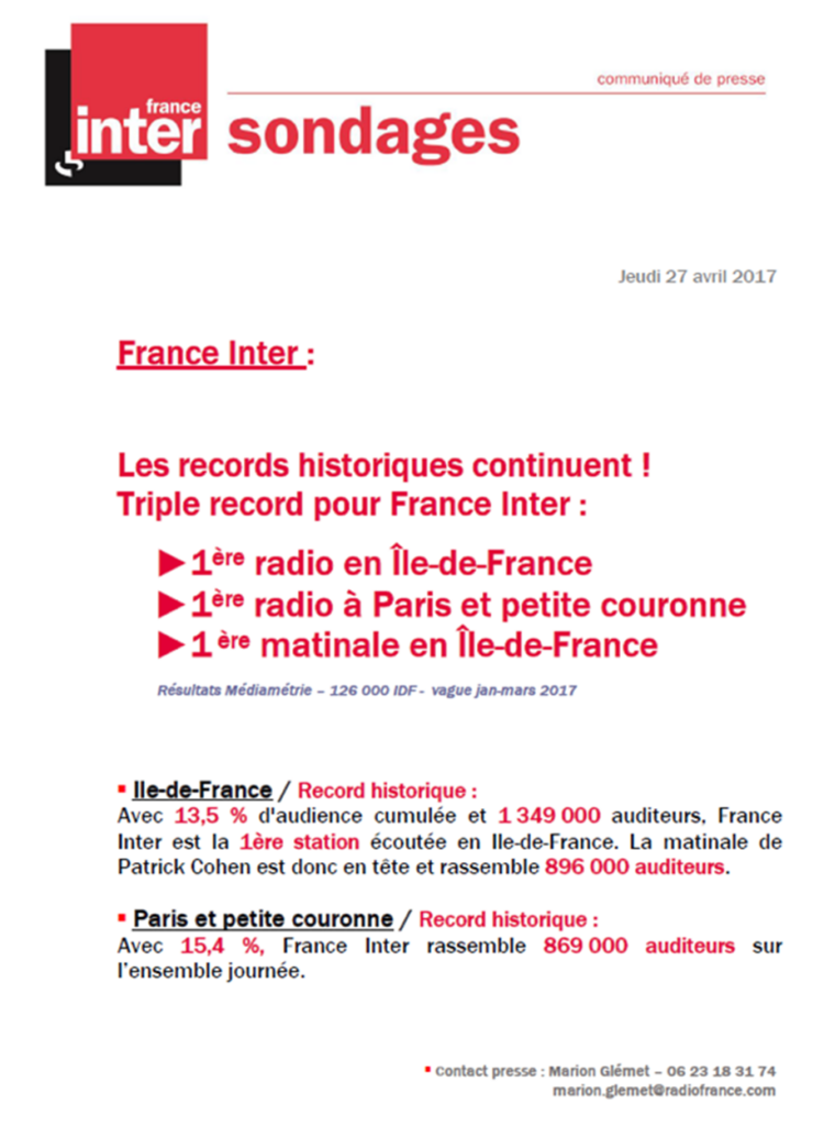 CP - france Inter, avril 2017