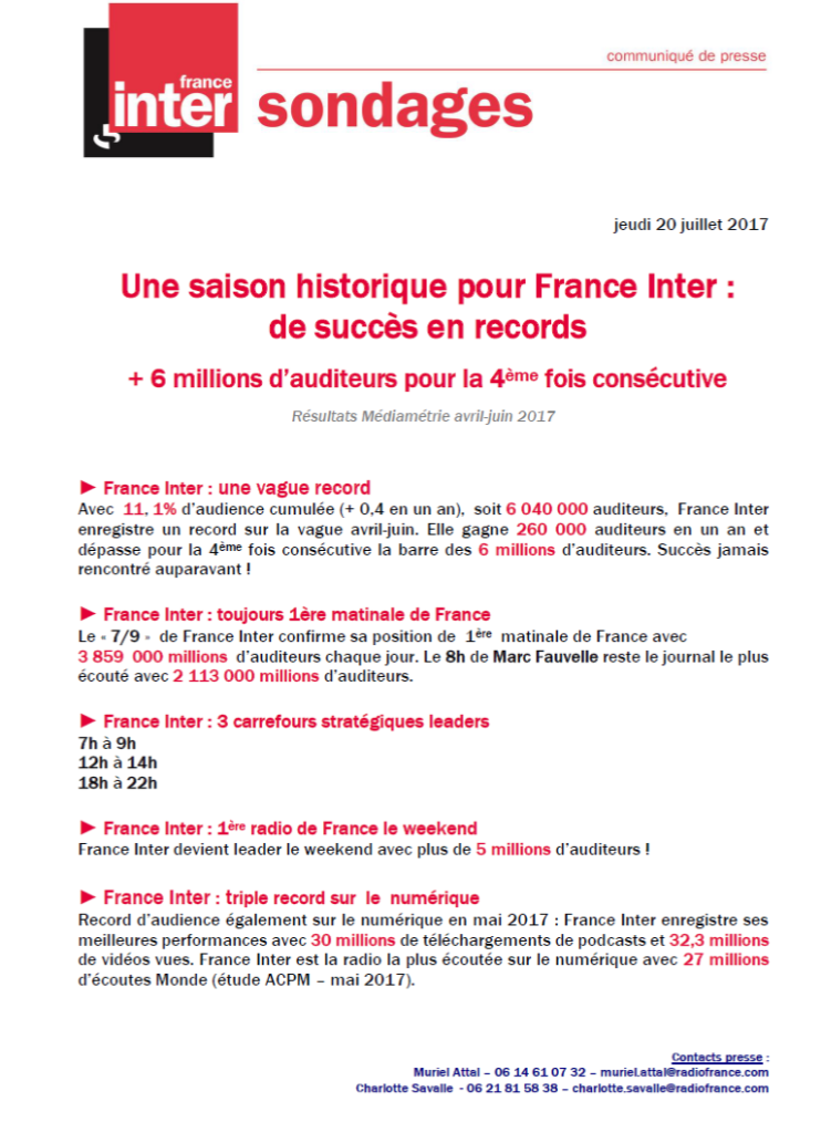 CP, France Inter, juillet 2017