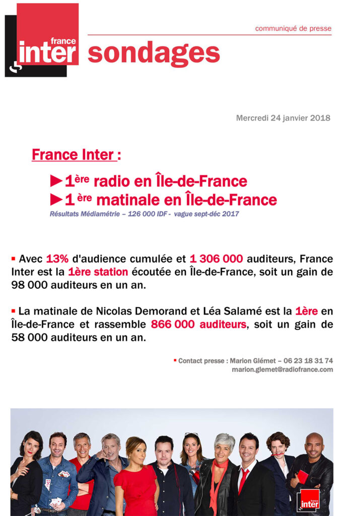 CP janvier 2018, France Inter