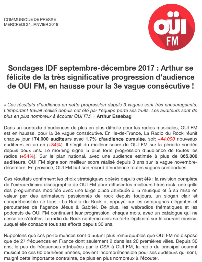 CP janvier 2018, OUI FM