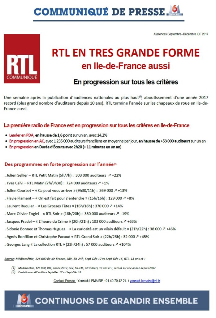 CP janvier 2018, RTL